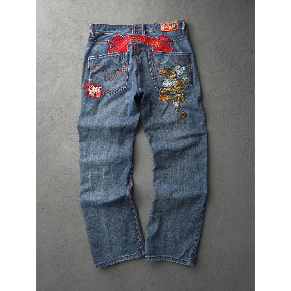 Vintage 2000s Pepe Jeans London Straight Leg Embroidered Dragon Jeans 35 x 31.5